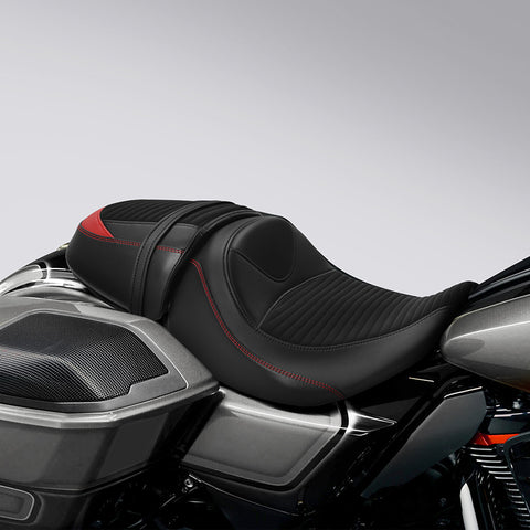 C.C. RIDER Touring Seat Two Piece 2 Up Seat Driver Solo Seat Passenger Seat Alcantara Leather Red Stitching For CVO Road Glide CVO Street Glide, 2023-2025