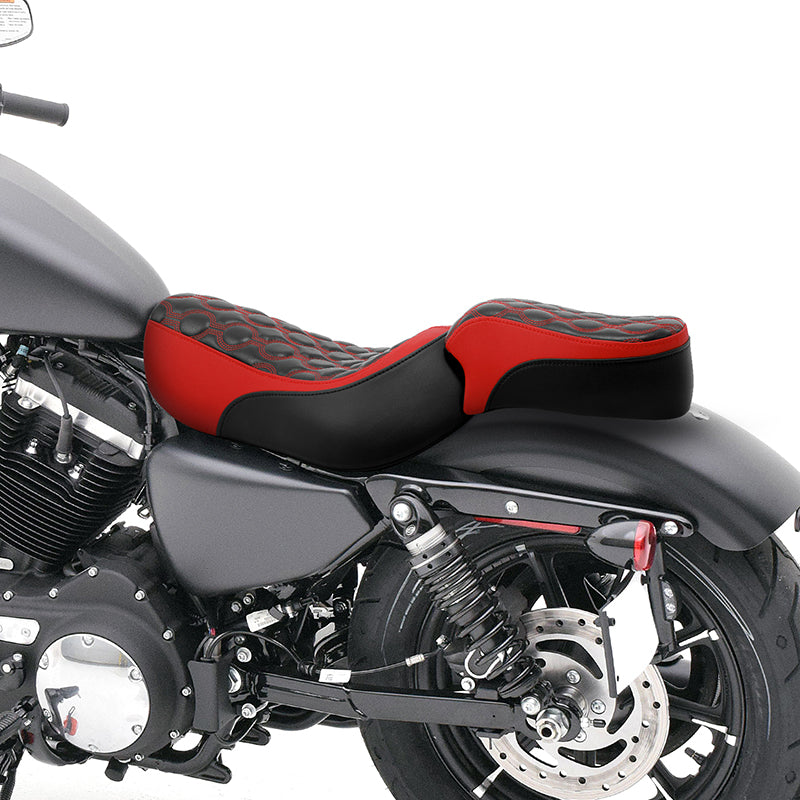 C.C.RIDER Sportster Two Piece Two Up Red Circle Stitching Seat Passenger Seat For XL883N Models, 2016-2023