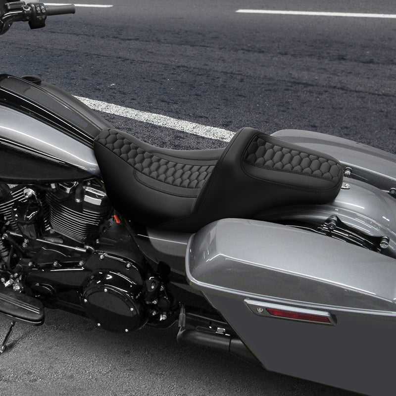 C.C. RIDER Touring Seat 2 Up Seat Driver Passenger Seat Extended Reach Tall Boy Seat Black Honeycomb, 2009-2023