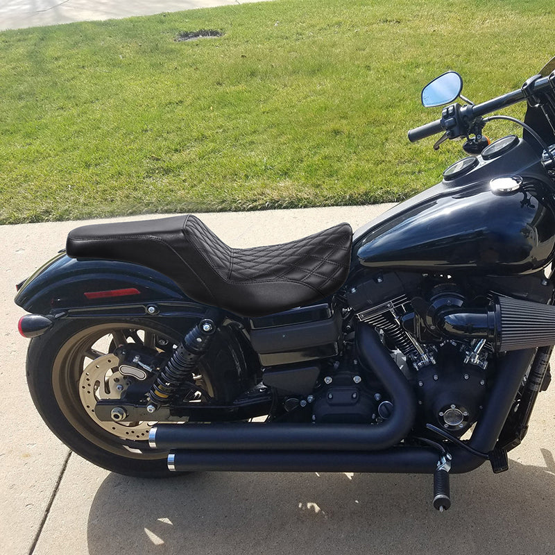 Gel Seat C.C. RIDER Dyna Step Up Seat 2 up Seat Lattice Stiching For Low Rider Fat Bob FXD/FXDWG, 2006-2017