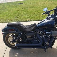 Gel Seat C.C. RIDER Dyna Step Up Seat 2 up Seat Lattice Stiching For Low Rider Fat Bob FXD/FXDWG, 2006-2017