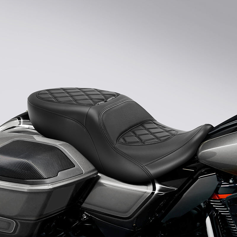 C.C. RIDER Touring Seat One Piece 2 Up Seat Driver Passenger Seat Black Diamond For Road Glide Street Glide, 2023-2024