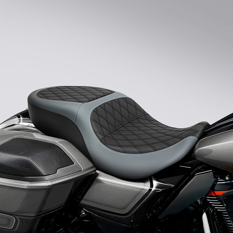 C.C. RIDER Touring Seat One Piece 2 Up Seat Driver Passenger Seat Black Lattice For Street Glide Road Glide, 2023-2025