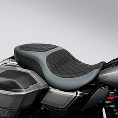 C.C. RIDER Touring Seat One Piece 2 Up Seat Driver Passenger Seat Black Lattice For Street Glide Road Glide, 2023-2025
