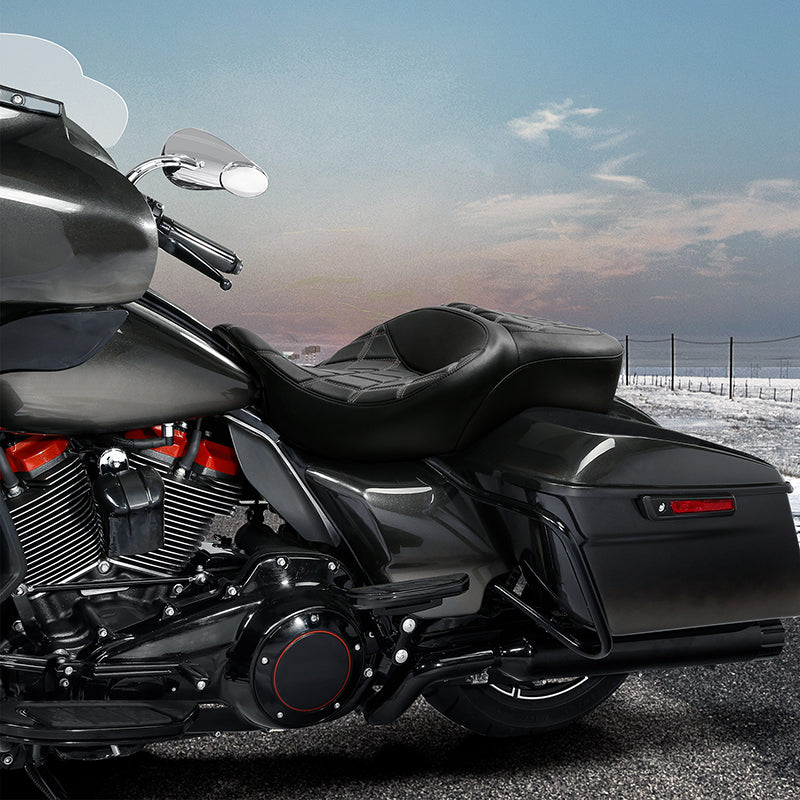 C.C. RIDER Touring Seat 2 Up Seat Driver Passenger Seat Double Roll For Harley CVO Road Glide Electra Glide Street Glide Road King, 2009-2023