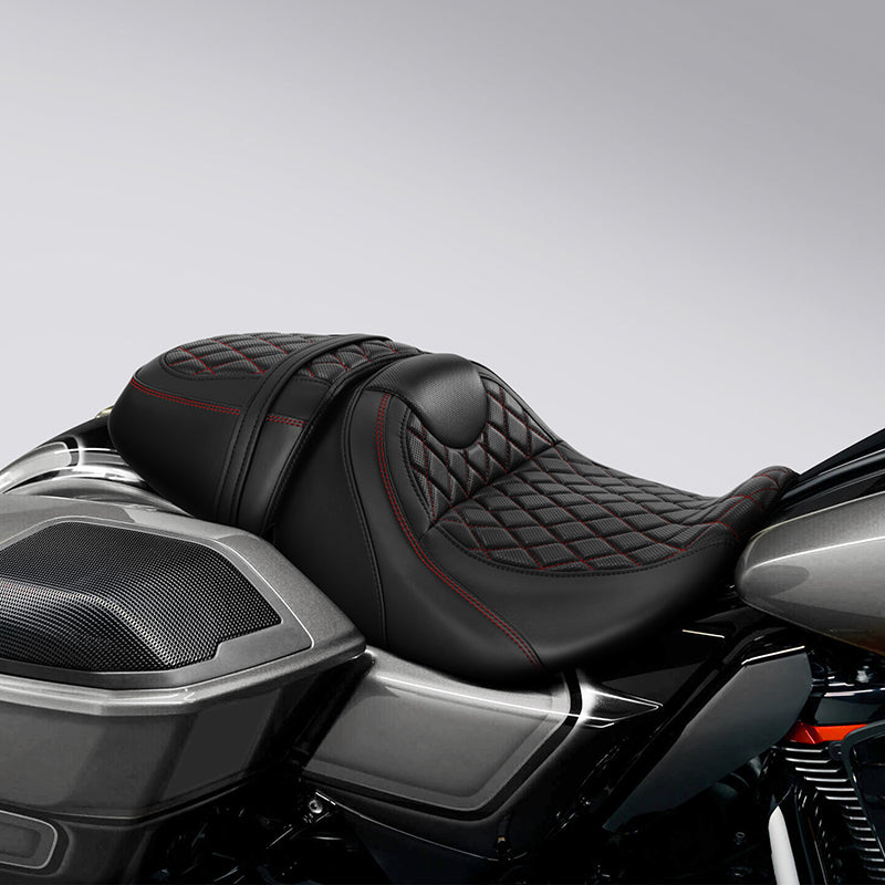 Gel Seat C.C. RIDER Touring Seat Two Piece 2 Up Seat Driver Solo Seat Passenger Seat Lattice Stitching For CVO Street Glide CVO Road Glide, 2023-2025