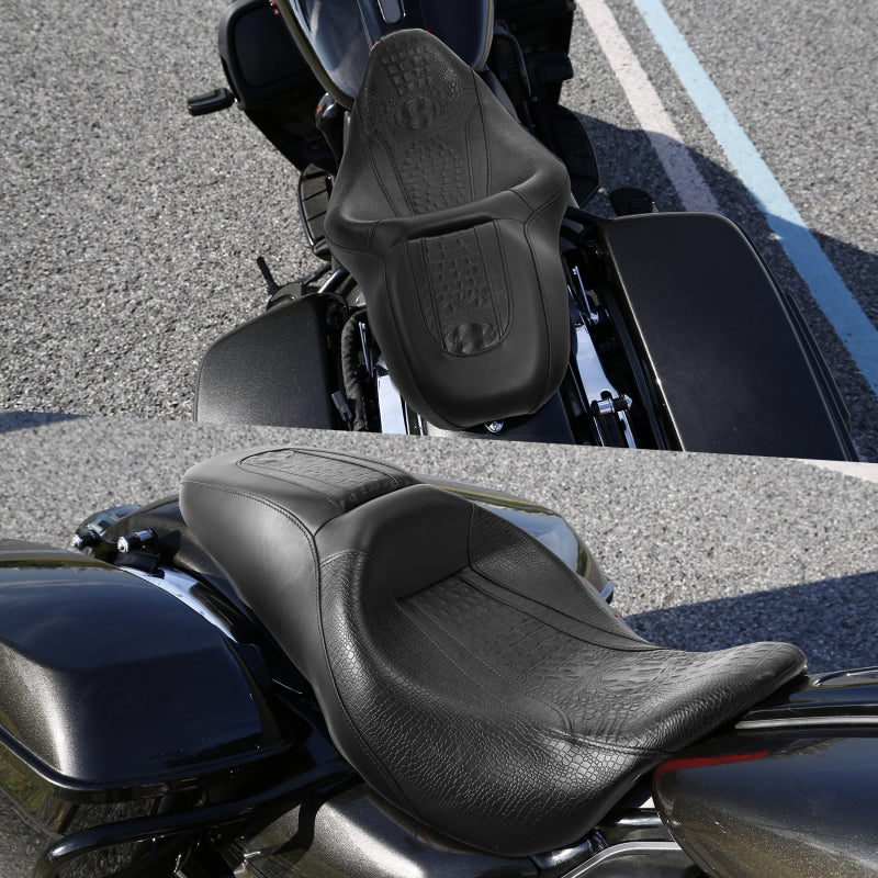 C.C. RIDER Touring Seat 2 up Seat Driver Passenger Seat Bareback Gator For Harley Touring Street Glide Road Glide Electra Glide, 2008-2023