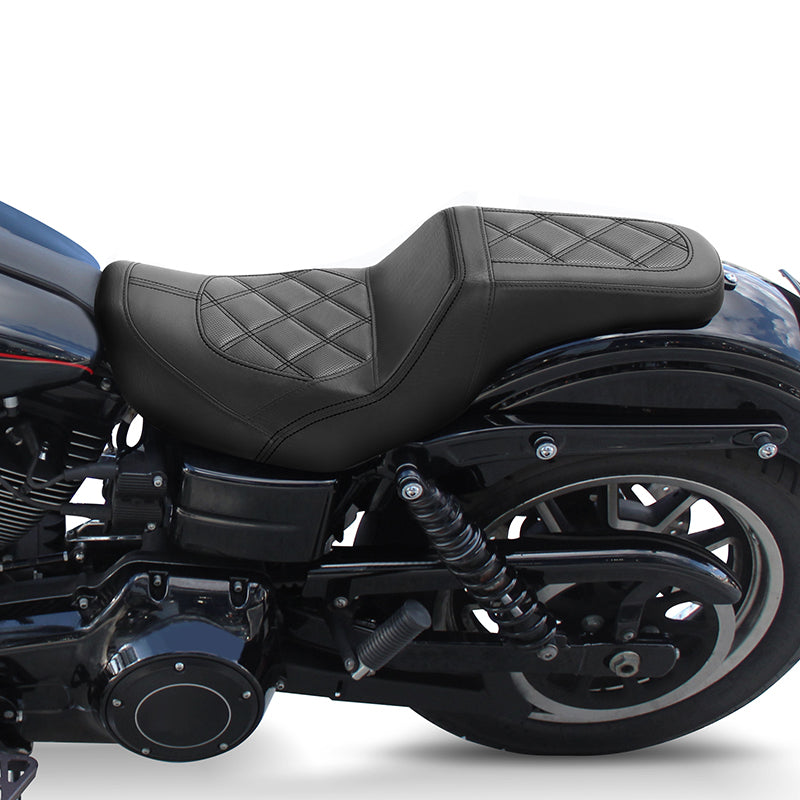 Gel Seat C.C. RIDER Dyna Step Up Seat 2 up Seat Diamond Stitching For Dyna Low Rider Fat Bob FXD/FXDWG, 2006-2017
