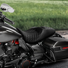 Gel Seat C.C. RIDER Touring Seat 2 up Seat Driver Passenger Seat For Harley Touring Street Glide Road Glide Electra Glide Honeycomb Stitiching, 2008-2023