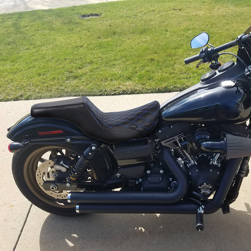 Gel Seat C.C. RIDER Dyna Step Up Seat 2 up Seat Lattice Stiching For Low Rider Fat Bob FXD/FXDWG, 2006-2017