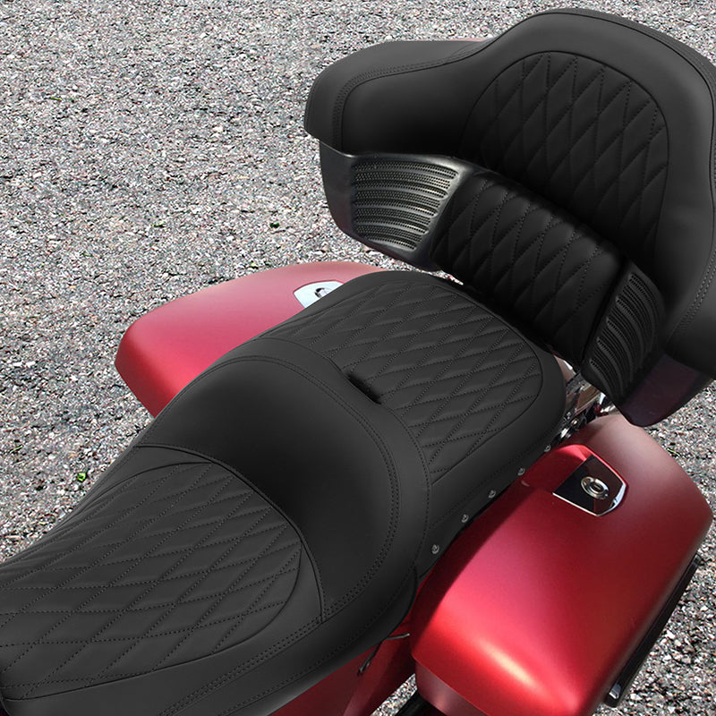 C.C.RIDER Indian Chieftain 2 Up Seat Stud Design Lattice Stitching Touring Motorcycle Seat, 2014-2025