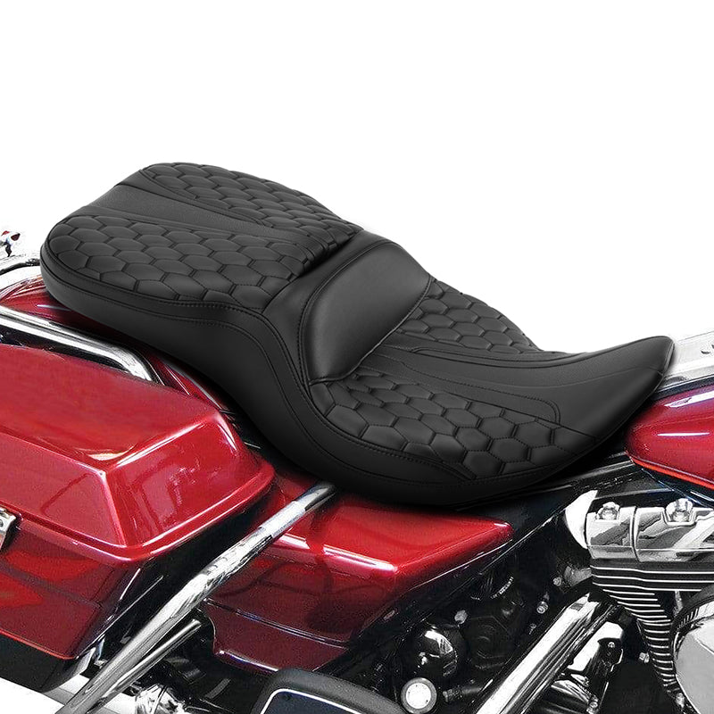 Gel Seat C.C. RIDER Touring Seat 2 Up Seat Driver Passenger Seat For Harley CVO Road King Honeycomb Road Glide Electra Glide Street Glide, 1997-2007
