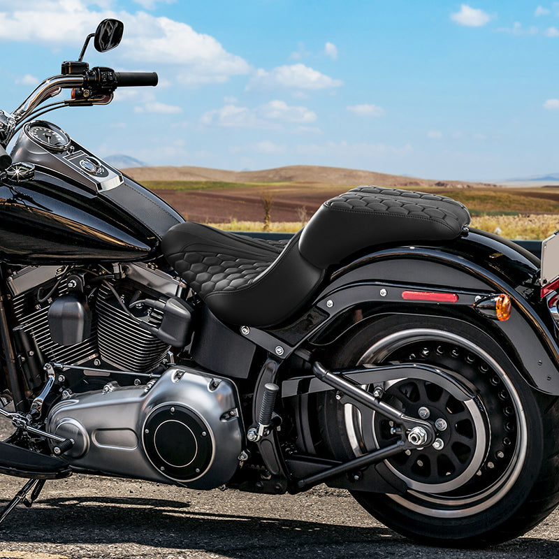 C.C. RIDER Softail Seat Two Piece 2 Up Seat Low Profile Driver Solo Seat Passenger Seat Honeycomb For Harley Softail Fat Boy Cross Bones, 2006-2017