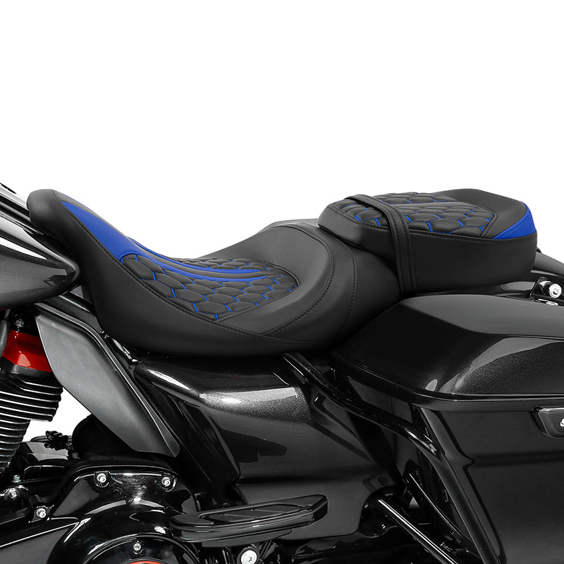 C.C. RIDER Touring Seat Two Piece 2 Up Seat Low Profile Driver Passenger Seat Custom For Street Glide Road King Road Glide, 2009-2023