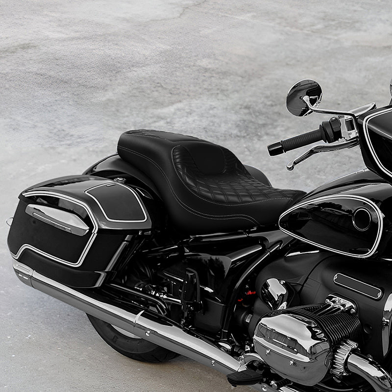 C.C. Rider BMW R18B R18 Transcontinental One Piece Seat Rider Passenger Seat Pillion Cushion Black White Lattice Stitching, 2020-2024