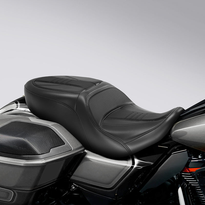 C.C. RIDER Touring Seat One Piece 2 Up Seat Driver Passenger Seat Black Trimming For Street Glide Road Glide, 2023-2025