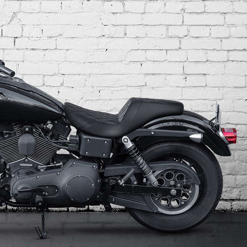 C.C. RIDER Dyna Step Up Seat 2 Up Seat Black Lattice Stitching For Dyna Wide Glide Super Glide, 1996-2003