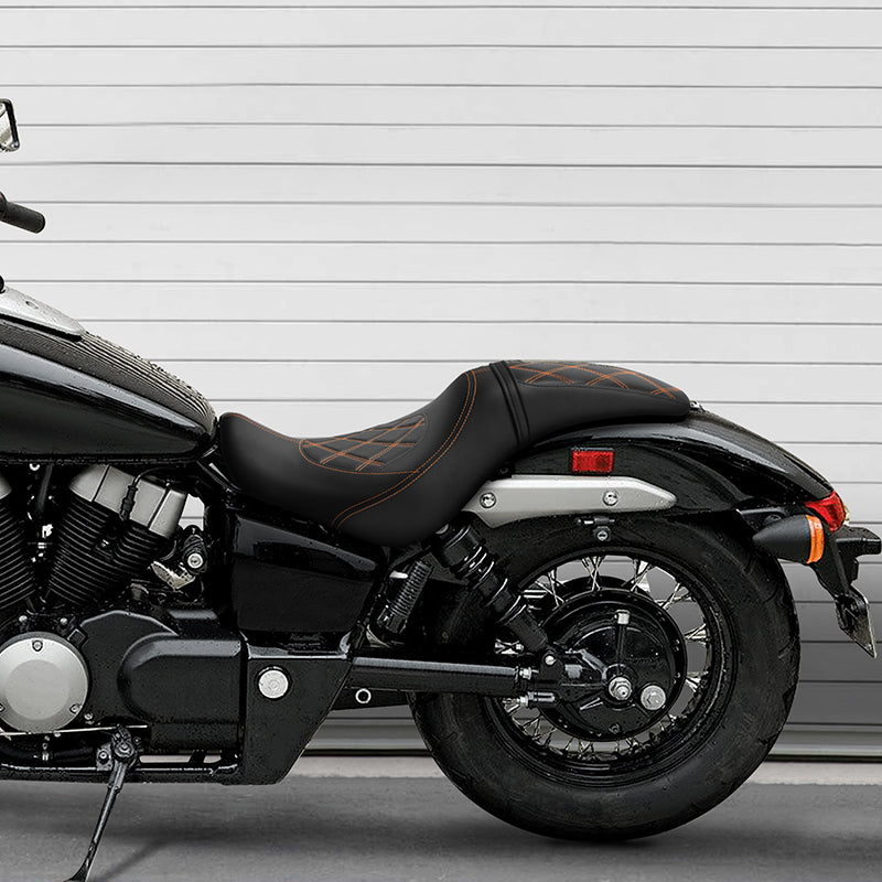 C.C. Rider Orange Lattice Stitching One Piece Seat (V2) for Honda Shadow Spirit (VT750C2) 2007-2015 & Shadow Phantom (VT750C2B) 2009-2024