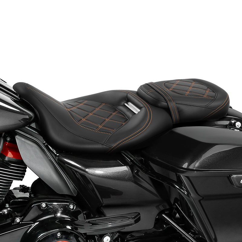 C.C. RIDER Touring Seat Two Piece 2 Up Seat Low Profile Driver Passenger Seat Octane For Road Glide Street Glide Road King, 2009-2023