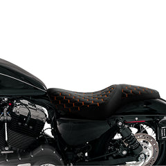 C.C. RIDER Orange Honeycomb Sportster Seat 2 up Seat Iron 883 Iron 1200 XL883 XL1200 Bobbor Seat, 2004-2023