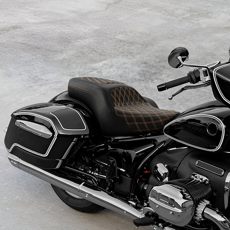 C.C. Rider BMW R18B R18 Transcontinental One Piece Seat Rider Passenger Seat Pillion Cushion Orange Lattice Stitching, 2020-2024