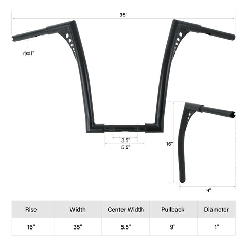 Custom Chrome 1-1/4" Fat 16" Rise Handlebar Bar Matte Black Fit For Harley Softail Dyna Sportster XL