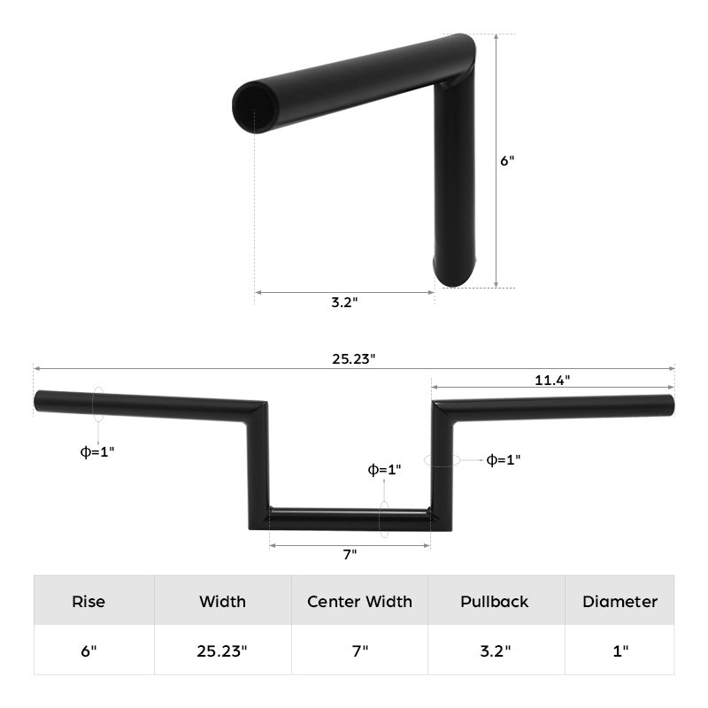 Jammer 1"Wide Style Z-Bar 6"Rise 60's Handlebar W/O Indent Fit For Harley 1"Clamp