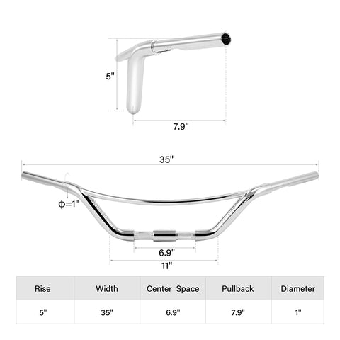 Jammer 1-1/4" Fat Low Hollywood Handlebar Fit For Harley Springer 1" Clamp Chrome