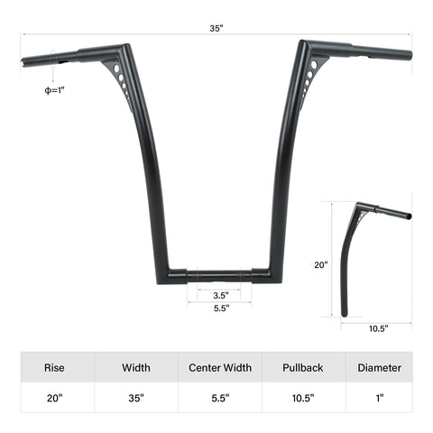 Custom Chrome 1-1/4" Fat 20" Rise Handlebar Bar Matte Black Fit For Harley Softail Dyna Sportster XL