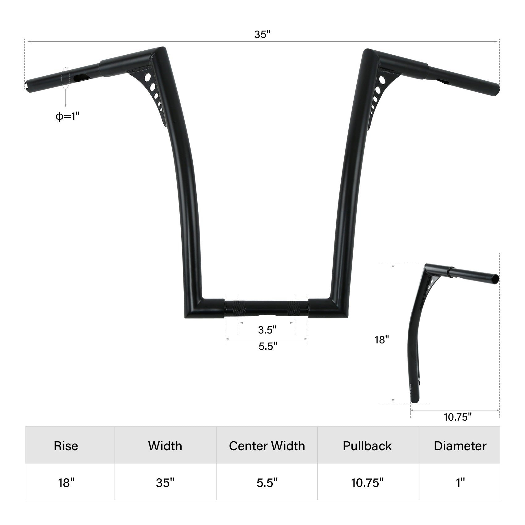 Custom Chrome 1-1/4" Fat 18" Rise Handlebar Bar Fit For Harley Softail Dyna Sportster XL