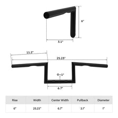 Jammer 1" Wide Z-Bar 6" Rise 60's Handlebar Gloss Black With Dimpled Fits For Harley 1" Clamp