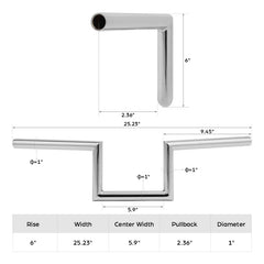 Jammer 1" Wide Z-Bar 6" Rise 60's Handlebar Non-dimpled Fits For Harley 1" Clamp