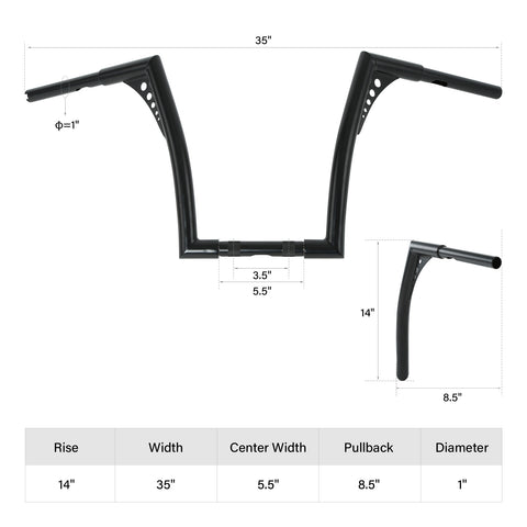 Custom Chrome 1-1/4" Fat 14" Rise Handlebar Bar Fit For Harley Softail Dyna Sportster XL