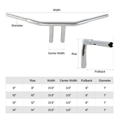 Custom Chrome 8" Rise 1 1/4" T-Bar Handlebar Bar Chrome Fits For Harley Softail Chopper
