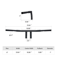 Custom Chrome 6" Rise 1 1/4" T-Bar Handlebars Bar Matte Black Fits For Harley Softail Chopper Custom Black