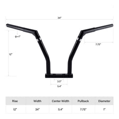 Santee 12" Rise Adjustable Ape Hanger Handlebar Matte Black Fit For Harley Dyna FLD