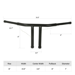 Custom Chrome 8" Rise 1 1/4" T-Bar Handlebars Bar Fits For Harley Softail Chopper Custom Black