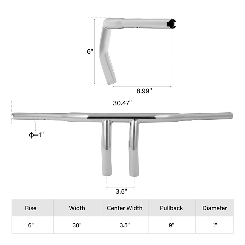 Santee 6" Rise 1-1/4" T-Bar Handlebar Fit For Harley Softail Chopper Throttle-By-Wire