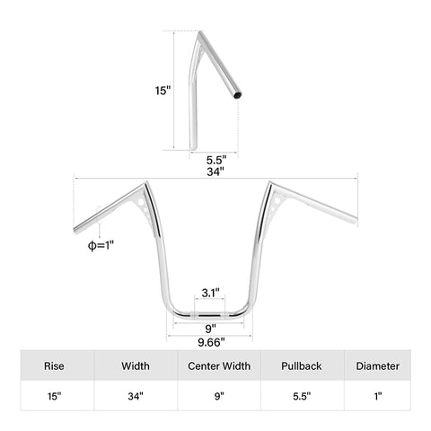 Custom Chrome 1"Handlebar 15"Rise Ape Hanger Bar Chrome Fits For 82-13 Harley Touring FLH/FLHT