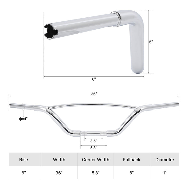 Jammer 1" Clamp Area Hollywood Handlebars Old School 6" Rise 36" Width Matte Black Chrome