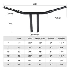 Custom Chrome 14" Rise 1-1/4"T-Bar Handlebars Bar Matte BlackFits For Harley Softail Chopper Custom Black
