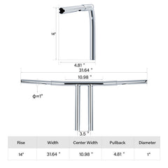 Custom Chrome 14"Rise 1-1/4" T-Bar Handlebar Bar Fits For Harley Softail Chopper