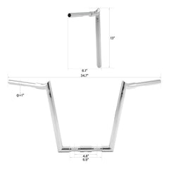 Jmamer 1-1/4" Diablo Handlebar Fit For Harley Springers 13” Rise 1" Clamp Chrome