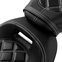 C.C. RIDER Touring Seat + Passenger Backrest Pad Bundle Black White For Harley Touring Road Glide Street Glide Road King, 2009-2023