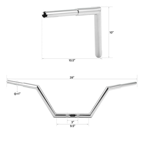 Santee 1-1/4" Low Rise Z Bar 10" Rise Handlebar Chrome Gloss Black Fit For Harley Road Glide Road King