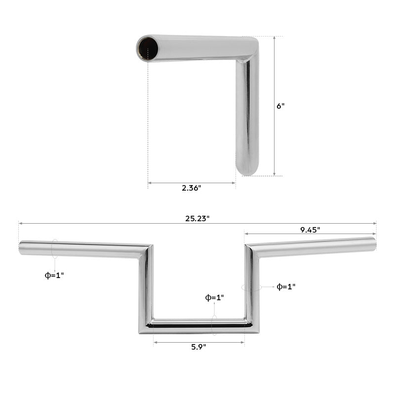 Jammer 1" Wide Z-Bar 6" Rise 60's Handlebar Non-dimpled Fits For Harley 1" Clamp