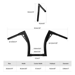 Custom Chrome 1.25" Fat Handlebar 14" Rise Hanger Bar Chrome Gloss Black Fit For Harley Electra Glide FLHT