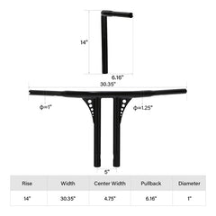 Santee 14" Rise 1.25" T-Bar Straight-Up Handlebar Chrome Gloss Black Fit For Harley 3.5 C to C Hole