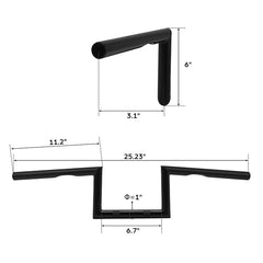 Jammer 1" Wide Z-Bar 6" Rise 60's Handlebar Gloss Black With Dimpled Fits For Harley 1" Clamp