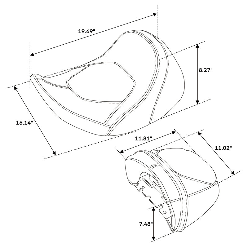 C.C. RIDER Touring Seat Two Piece 2 Up Seat Driver Solo Seat Passenger Seat Gray Stitching For CVO Road Glide CVO Street Glide, 2023-2025